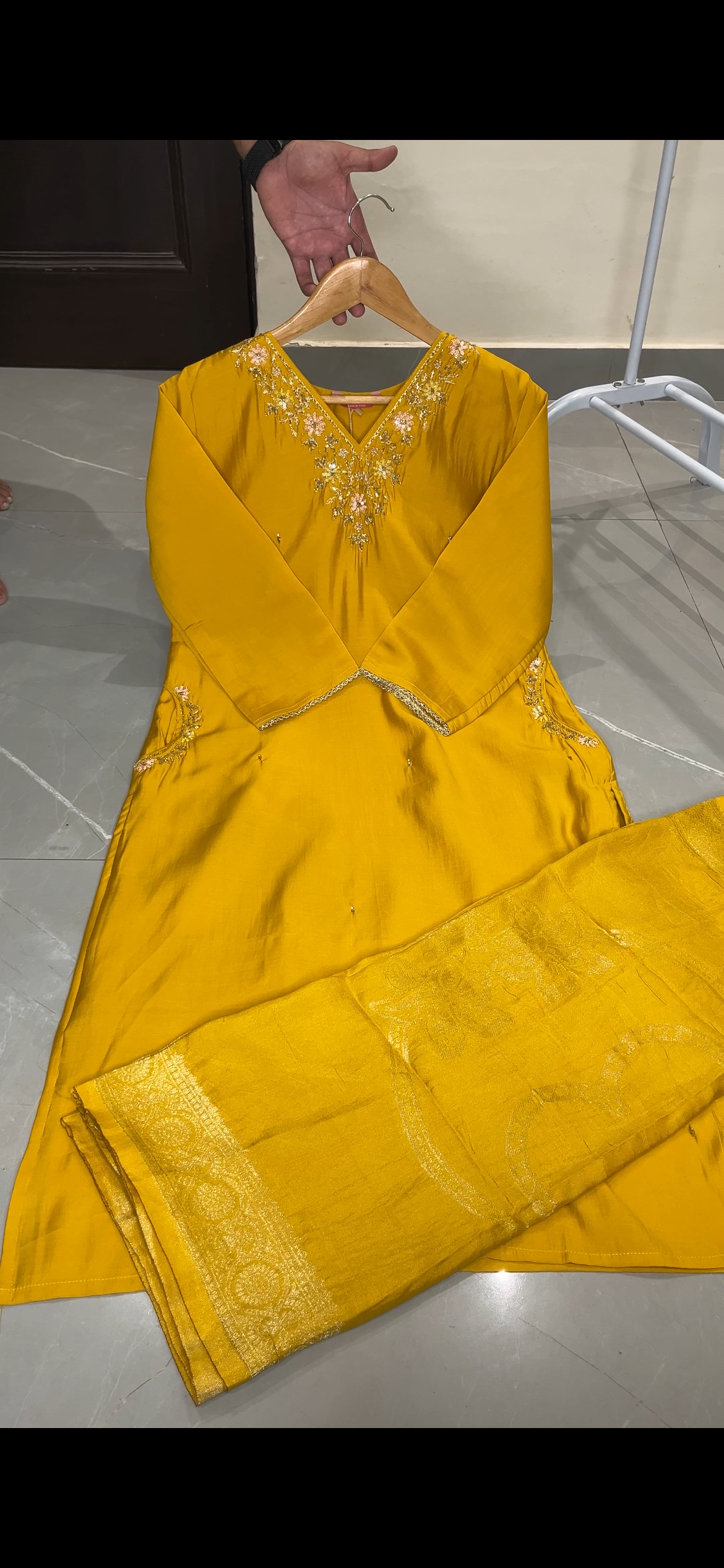 Roman Silk Suit with Handwork & Jacquard Dupatta - Image 2