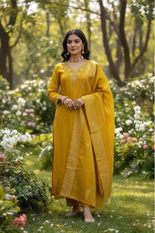 Roman Silk Suit with Handwork & Jacquard Dupatta