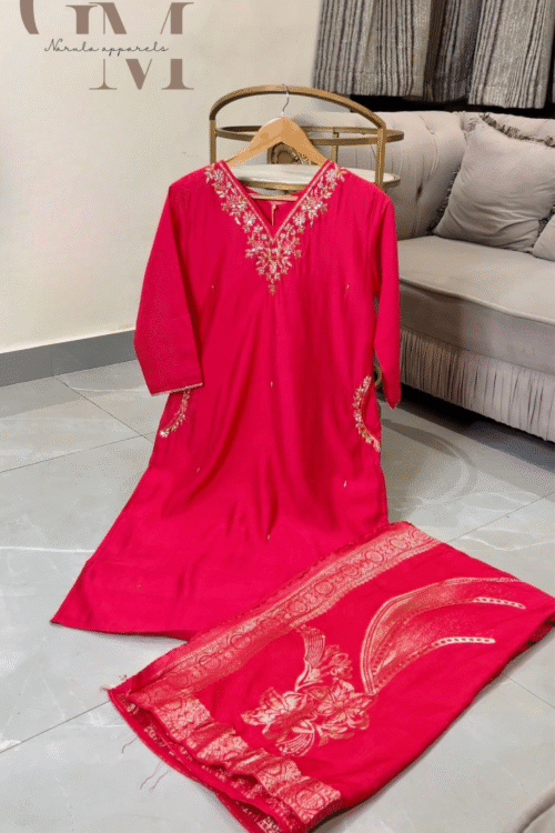 Roman Silk Suit with Handwork & Jacquard Dupatta