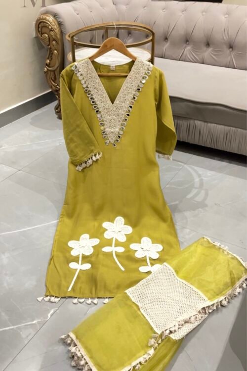 Lime Green Crochet Work Suit Set