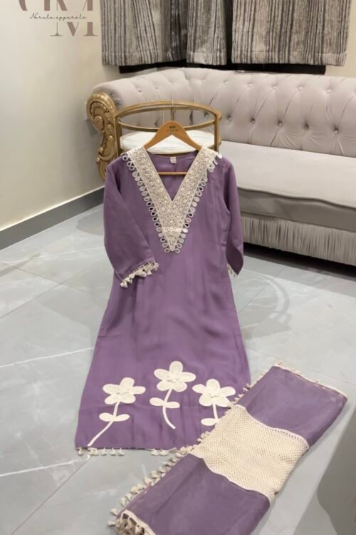 Lavender Crochet Work Suit Set